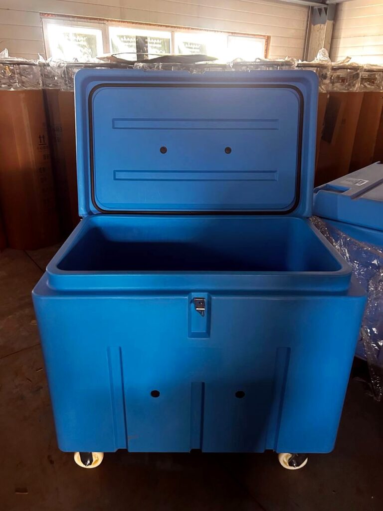 Blue insulated dry ice storage container
