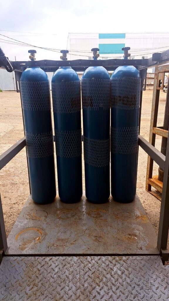 High pressure gas cylinders with mesh guards