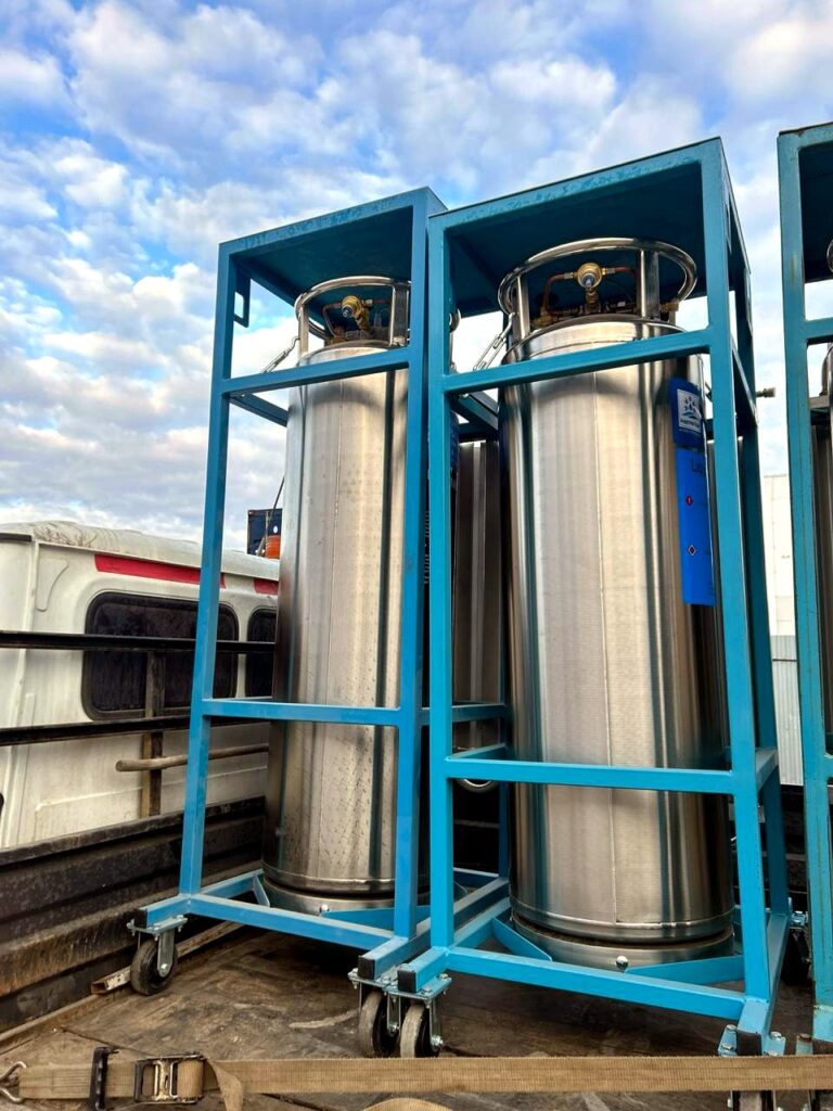 Pair of vertical cryogenic cylinders