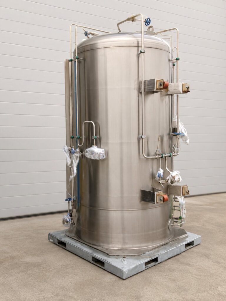 Vertical cryogenic storage tank in clean workshop