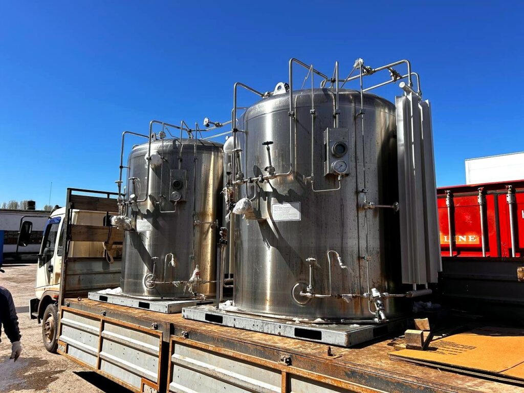 Vertical cryogenic tanks prepared for shipment
